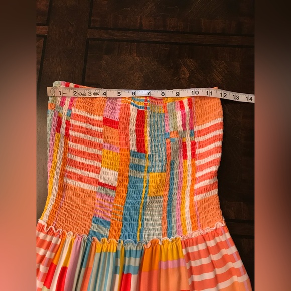 Abel the Label Strapless Tiered Geo Stripe Print Maxi Dress Sz S - Picture 5 of 7